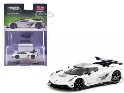 White KOENIGSEGG Jesko Attack 1/64 diecast model car with black rear wing