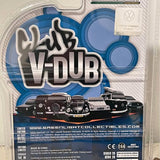 Diecast toy car set in blue blister packaging with VW logo and multiple cars