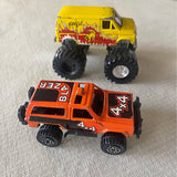 Vintage Yatming Orange Chevy Blazer 4x4 diecast car and 1987 Road Champs yellow Firecat FordArlington TX
