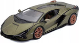 Green sports diecast model car with copper wheels and black aero details