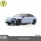 1:18 BYD Seal EV diecast model toy car, light blue, front 3/4 view