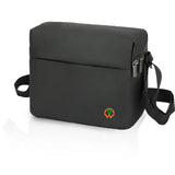 Black shockproof drone shoulder bag with flap, zipper, and adjustable crossbody strap