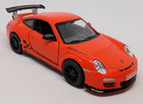 Diecast toy sports car in dark peach, front three-quarter view, open wheel details