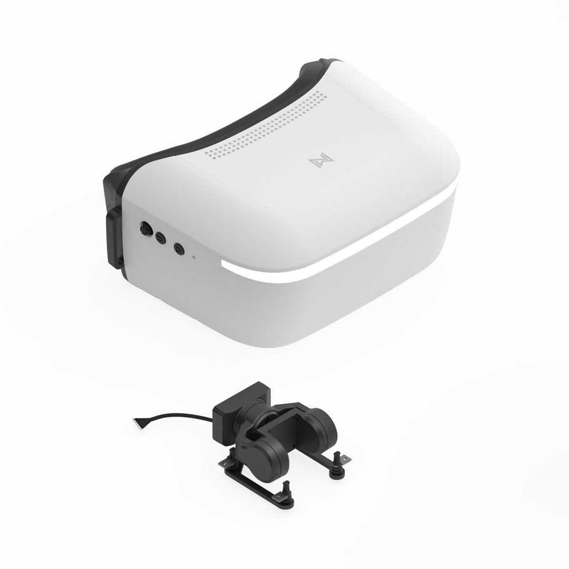 FPV HD goggles with white headset, black strap, and side ports