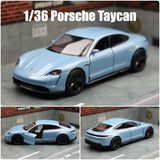 Light blue 1:36 diecast toy sports car model with black wheels and windows.