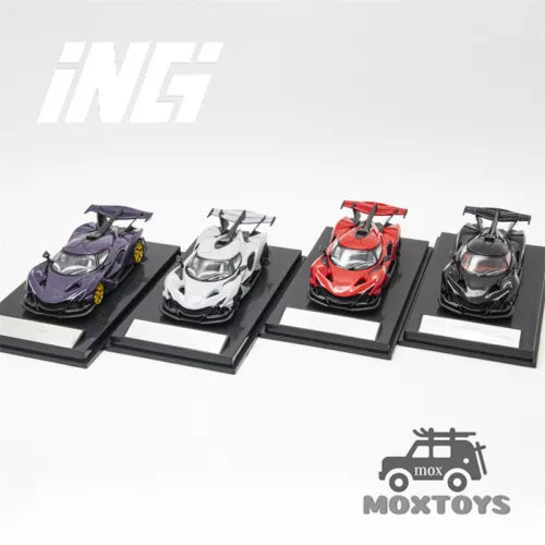 1:64 diecast Apollo IE model car set with four cars: purple, white, red, black