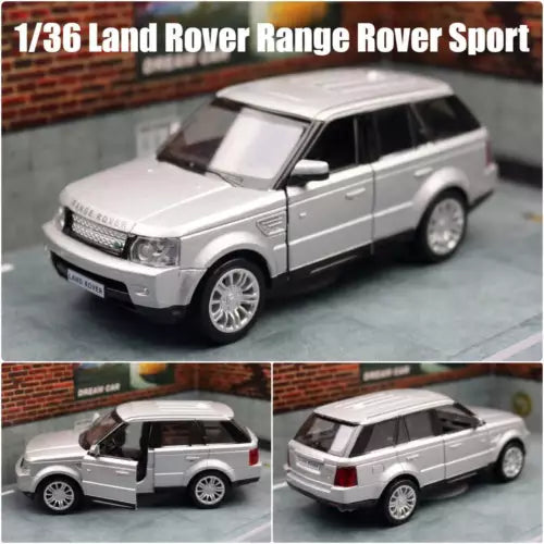 1/36 scale SUV model car diecast, light silver with black grille and windows