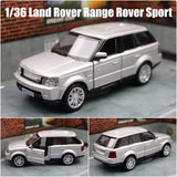 1/36 scale SUV model car diecast, light silver with black grille and windows
