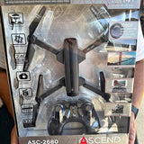 Drone and remote controller in retail box, gray and black