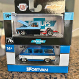 Diecast truck set: UPS pickup and 75 Chevy Sportvan in display box