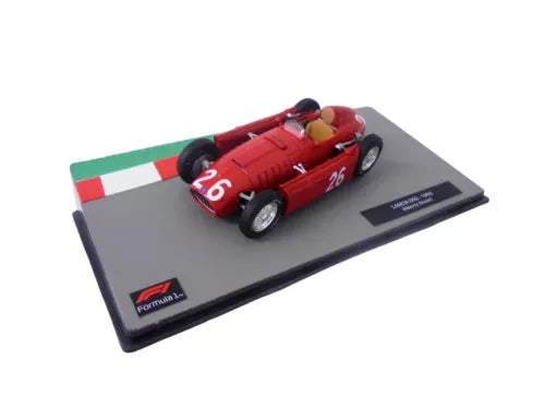 Diecast F1 model car on display base, red LANCIA D50 with #26 and decals