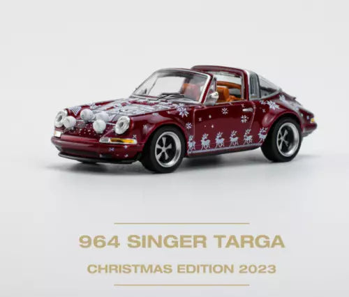 Maroon 1:64 targa diecast car with white Christmas decals and open cabin
