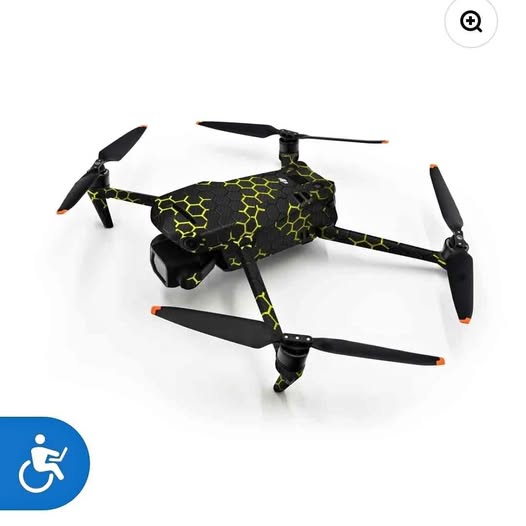 Drone body skin decal with neon yellow hex pattern on black