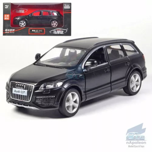 Black Audi Q7 diecast SUV model car with front grille and headlights
