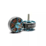 Blue brushless FPV motor with mounting shaft and circular stator bell