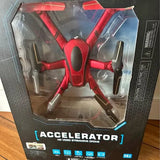 Red accelerator video streaming drone in retail box with two side controller antennas