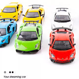 Diecast model car set with multiple Lamborghini front views, green, red, yellow, blue