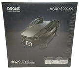 Foldable 4K drone in retail box, shown with camera and obstacle avoidance label