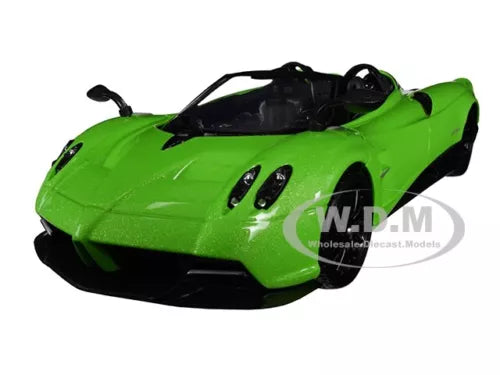 PAGANI HUAYRA roadster diecast model car, green 1/24 scale, black details