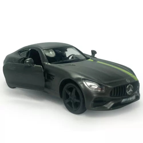 1/36 diecast sports toy car, matte gray with green accent stripe