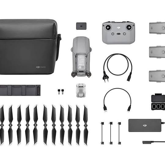 DJI Mavic Air 2 drone accessory set: drone body, controller, props, cables, case