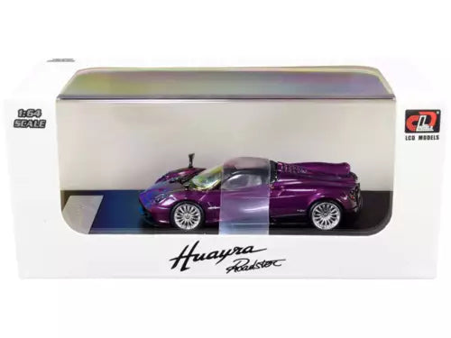Purple metallic diecast roadster model car with carbon-style top, 1:64 scale