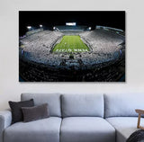 Framed night stadium wall art print with field and crowd lights