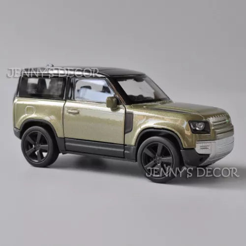 1:36 diecast Land Rover Defender toy car, light green, black wheels