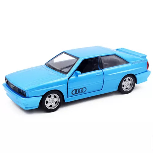 1:36 blue diecast toy car with Audi logo, opening doors and chrome wheels