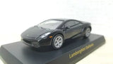 1/64 Lamborghini Gallardo black diecast car model, front three-quarter view