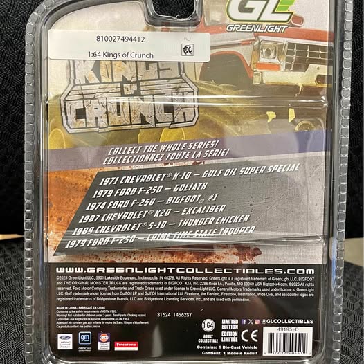 Die-cast King of Crunch vehicle in retail blister pack, blue truck by Greenlight.