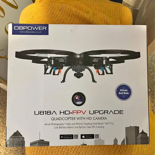 Quadcopter drone box with HD camera and FPV upgrade, altitude hold mode