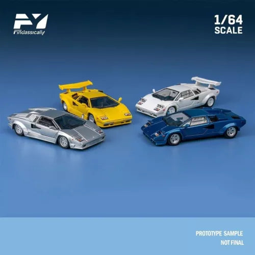 1:64 scale diecast model car set with yellow, blue, white, and silver cars