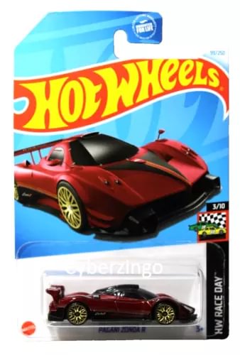 Hot Wheels diecast model car, red Pagani Zonda R in blister pack