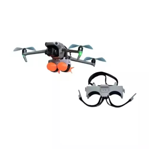 Quadcopter drone with goggles-style 2-way remote controller and green indicator lights