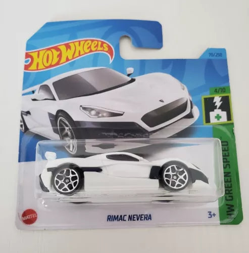 White Rimac Nevera 1:64 diecast toy car in Hot Wheels blister pack, unopened