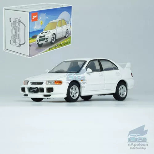 White 1:64 diecast model car, front three-quarter view with display box