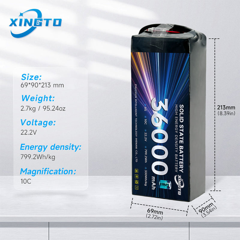 XINGTO High Energy Density 6S 36000mah 22.2V 330Wh/kg 10C Solid State Battery Pack for EVTOL/Industry Drone Battery Drone