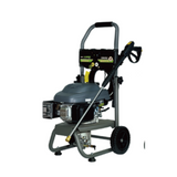 Gas high-pressure washer with horizontal engine, handle, and two wheels