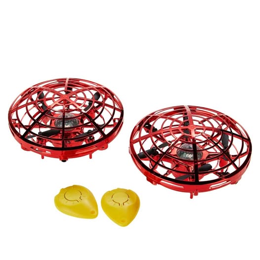 2-pack red orbital UFO drones with two yellow hand controllers