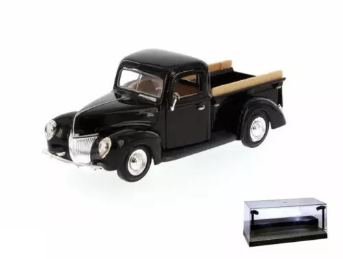 Black diecast pickup truck with clear LED display case