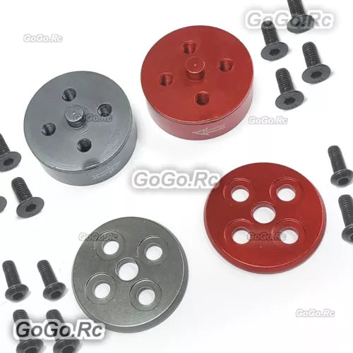 Quick-release propeller base mount set with screws, red and silver circular plates