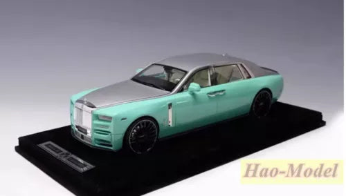 Mansory 1:18 diecast model car, mint green coupe on black display base