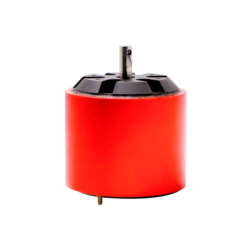 Electric water-cooled motor, red cylinder with metal mount and vertical shaft