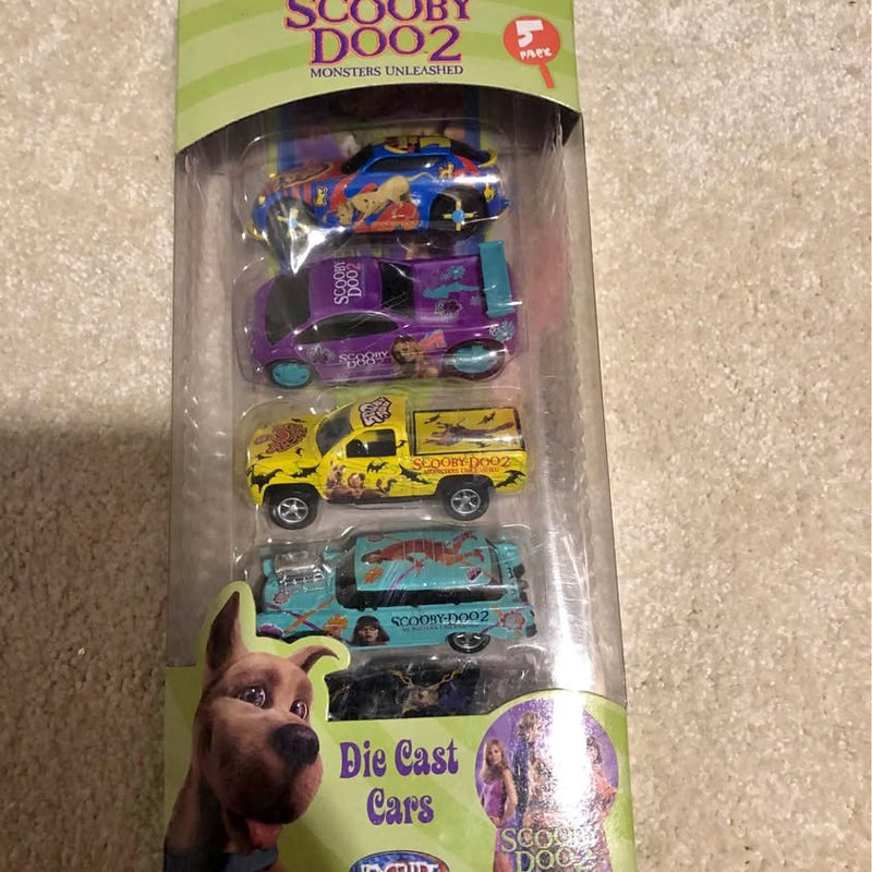 Scooby Doo diecast car set in blister pack with 4 colorful cars