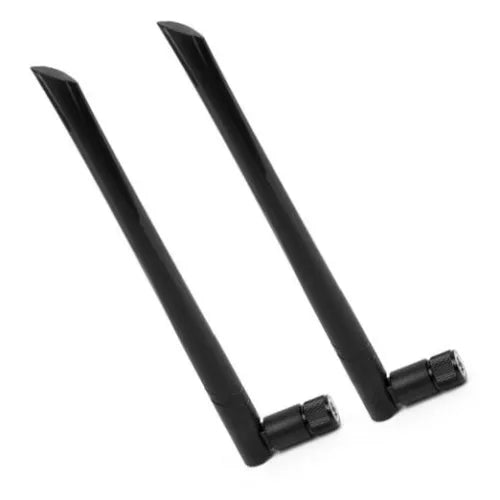 Drone dual-band antenna signal booster with two black poles and SMA connectors
