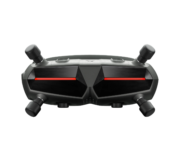 FPV goggles with black frame and four angled antenna pods