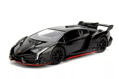 Black 1:32 diecast pullback sports car with rear spoiler and black wheels