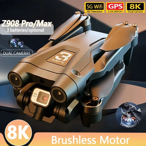 Gold quadcopter drone with dual cameras and foldable propellers, 5G Wi‑Fi ready