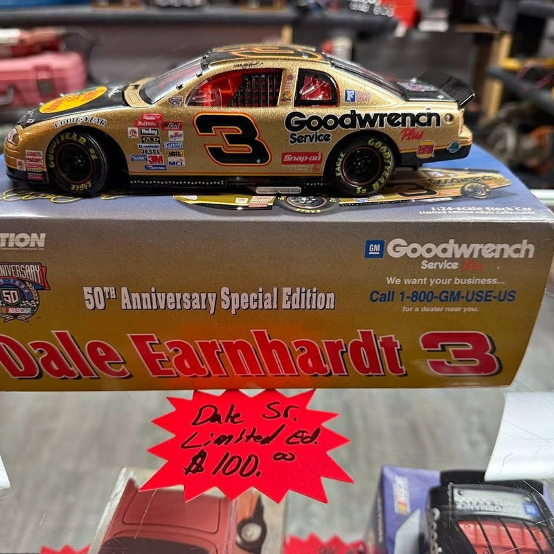 Dale Earnhardt Sr #3 diecast race car with Goodwrench graphics on anniversary box